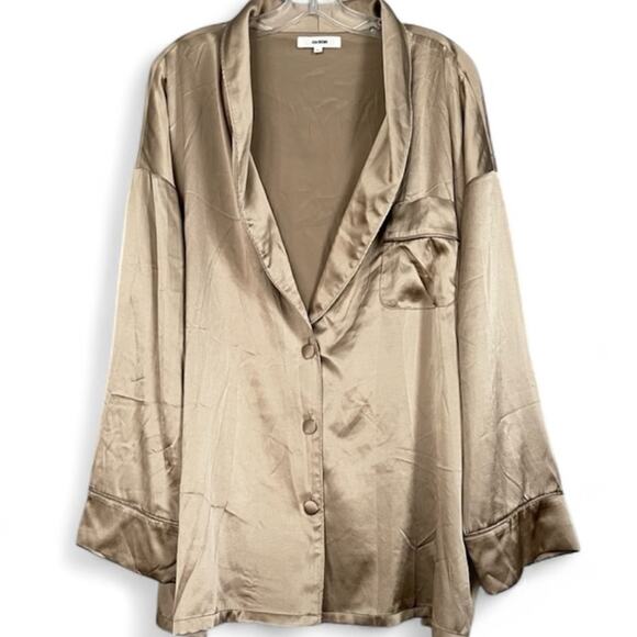 JOAH BROWN Oversized Silk Button Down Shirt in Fawn S/M - Picture 7 of 9